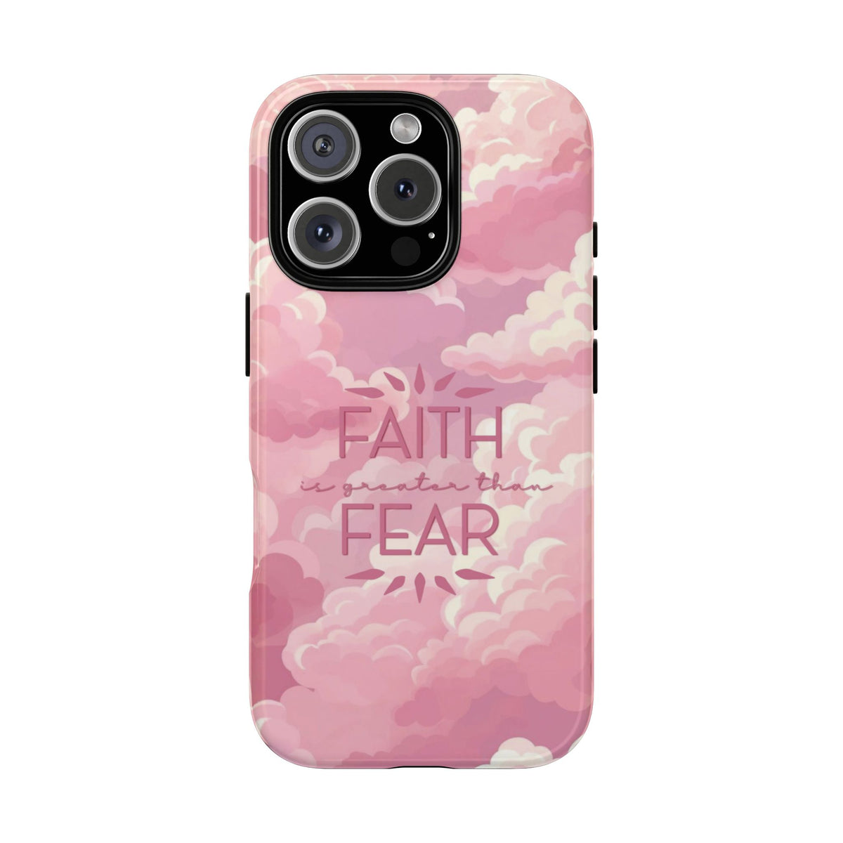 Christelijk telefoonhoesje Geloof is sterker dan angst roze mat
