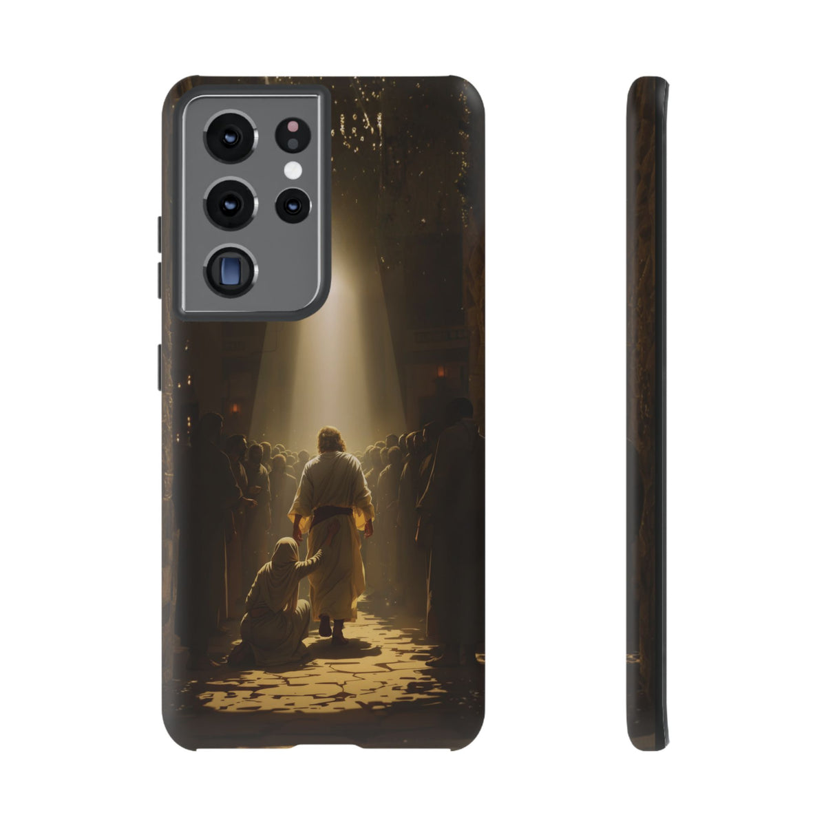 Christelijk telefoonhoesje Aangeraakt door geloof bruin mat