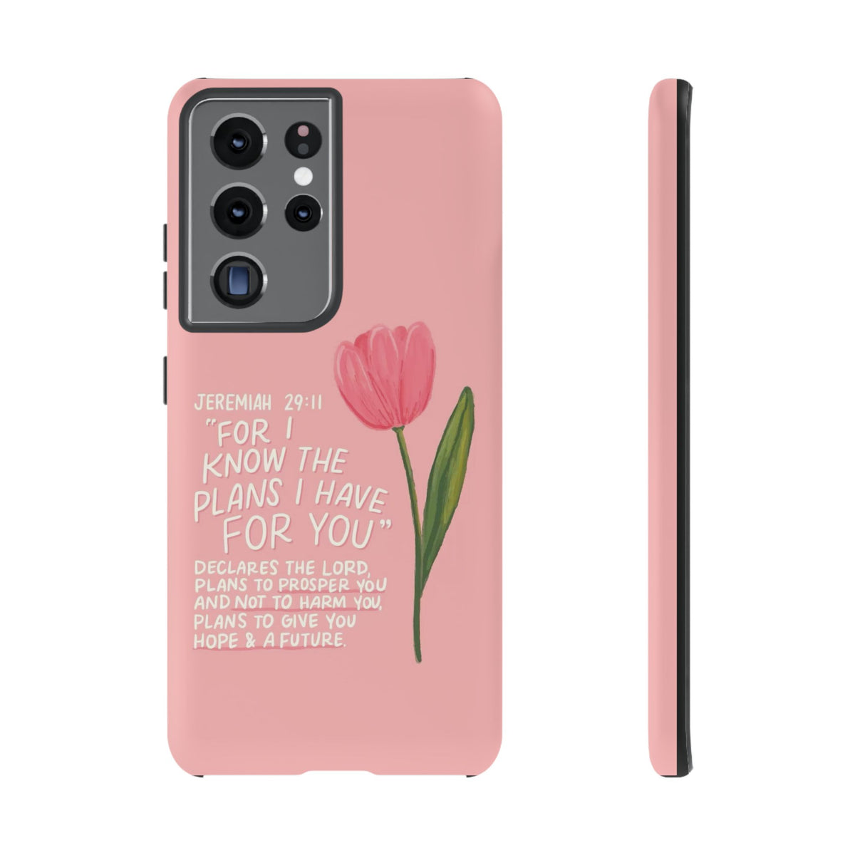 Christelijk telefoonhoesje Ik ken de plannen roze mat