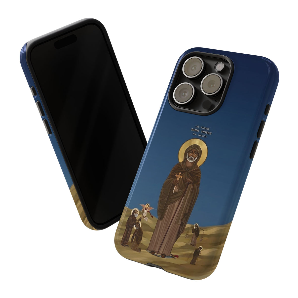 Christelijk telefoonhoesje Sint-Mozes de Sterke blauw mat
