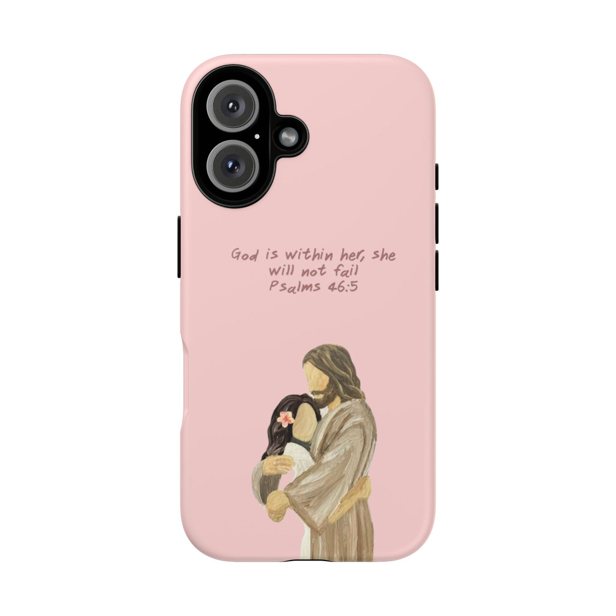 Christelijk telefoonhoesje God is in haar roze mat