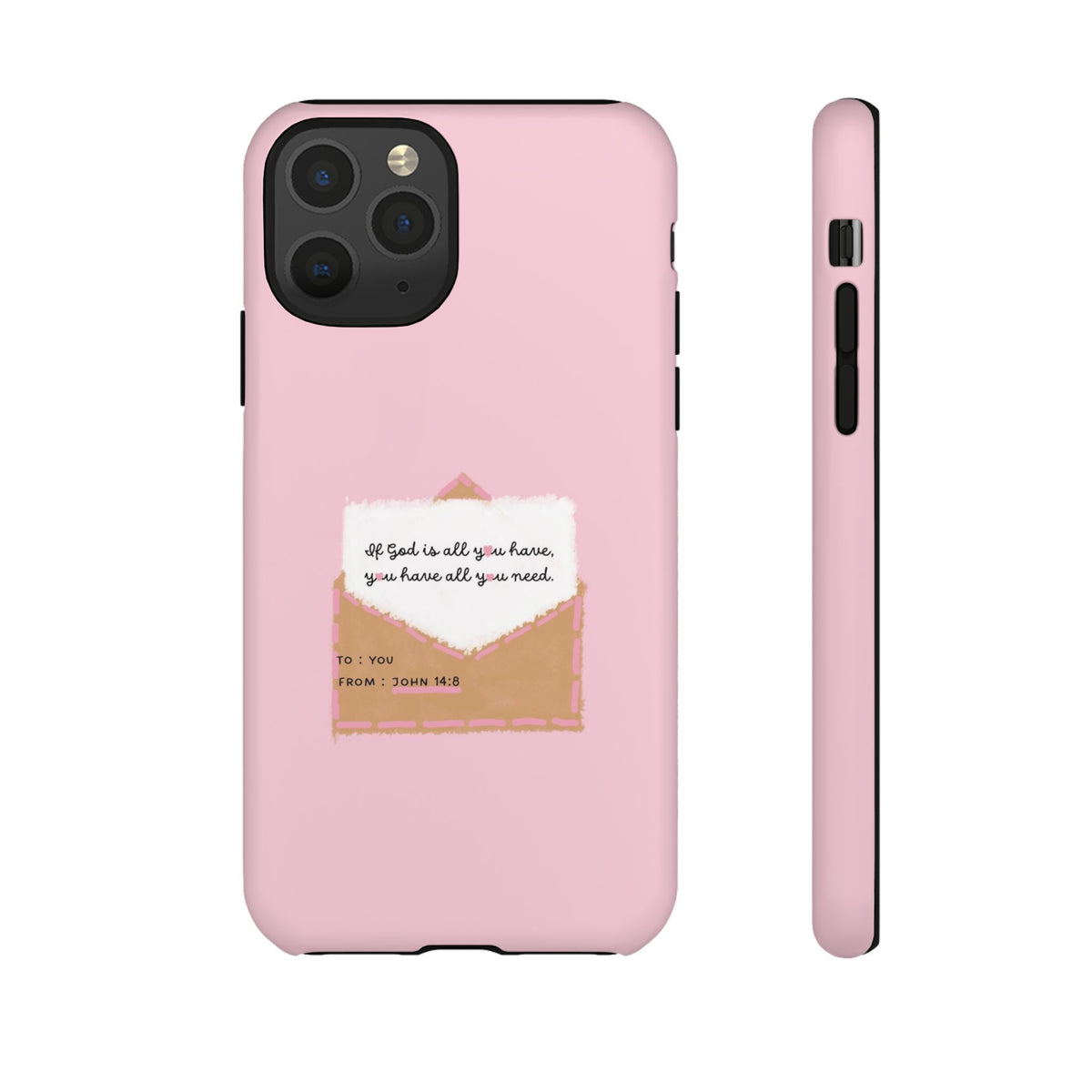 Christelijk telefoonhoesje God is alles wat je nodig hebt roze mat
