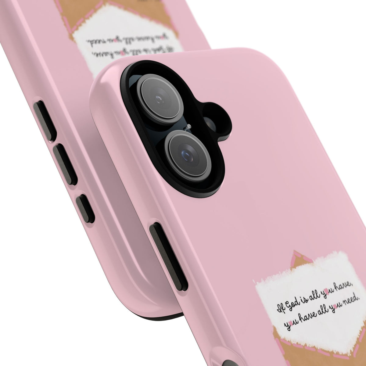 Christelijk telefoonhoesje God is alles wat je nodig hebt roze mat