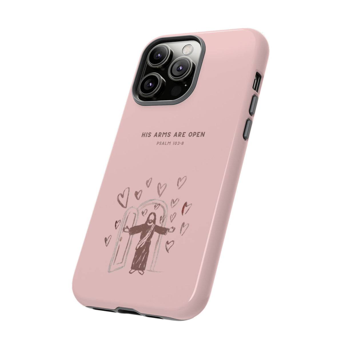 Christelijk telefoonhoesje Zijn armen staan open roze mat
