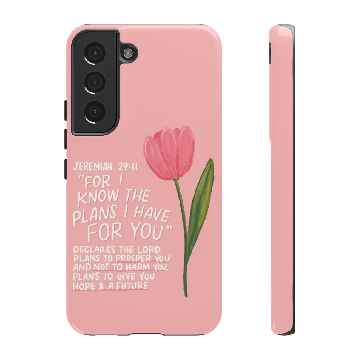 Christelijk telefoonhoesje Ik ken de plannen roze mat