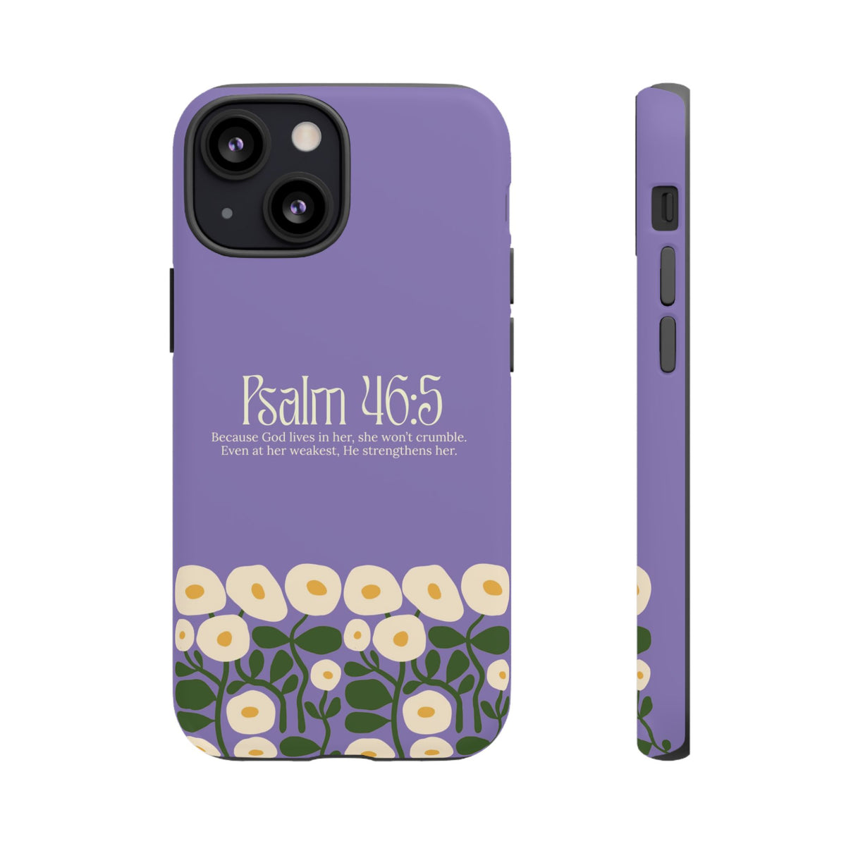 Christelijk telefoonhoesje God woont in haar lila mat