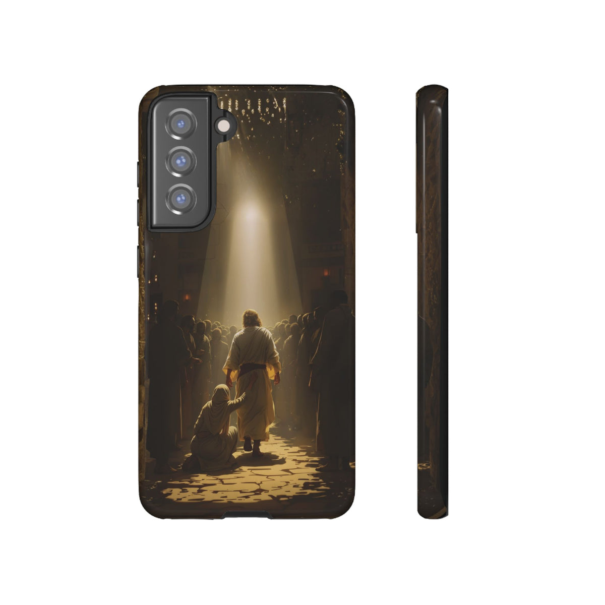 Christelijk telefoonhoesje Aangeraakt door geloof bruin mat