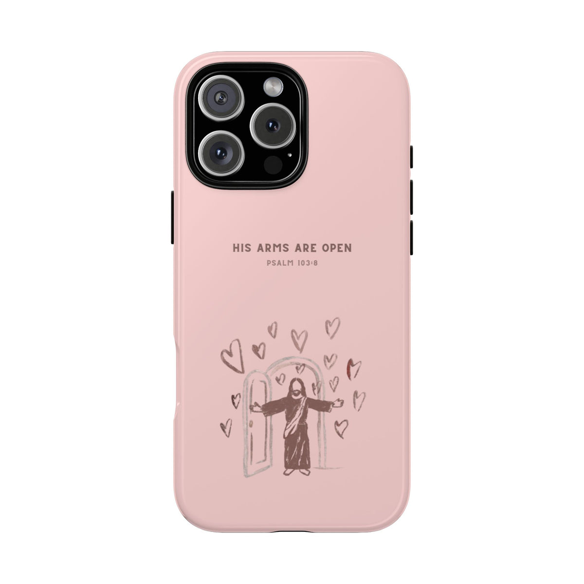 Christelijk telefoonhoesje Zijn armen staan open roze mat