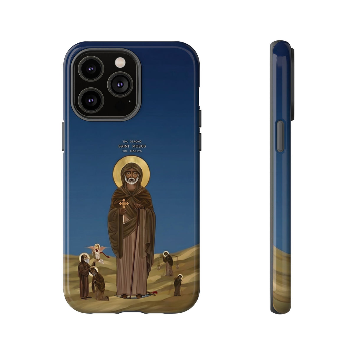 Christelijk telefoonhoesje Sint-Mozes de Sterke blauw mat