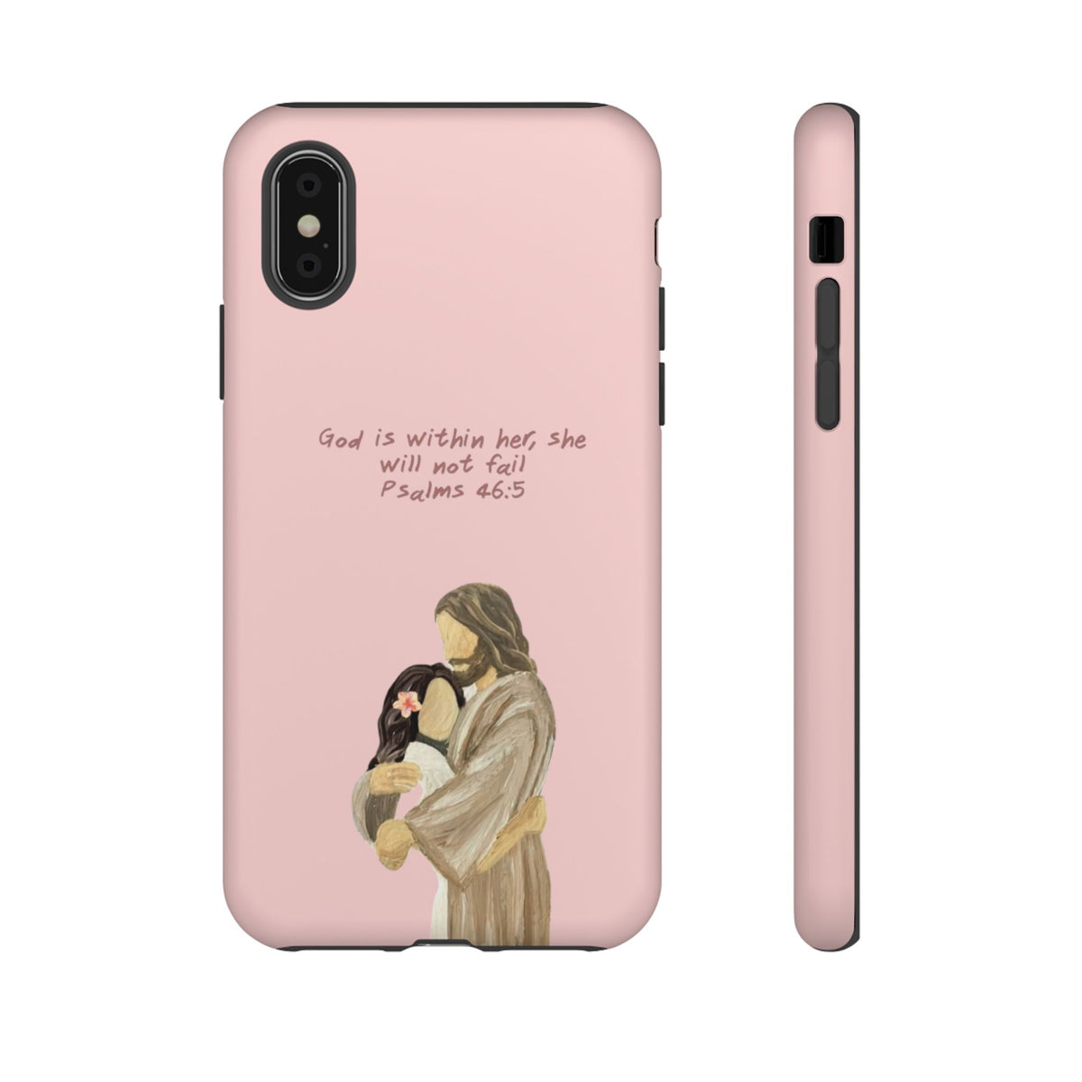 Christelijk telefoonhoesje God is in haar roze mat