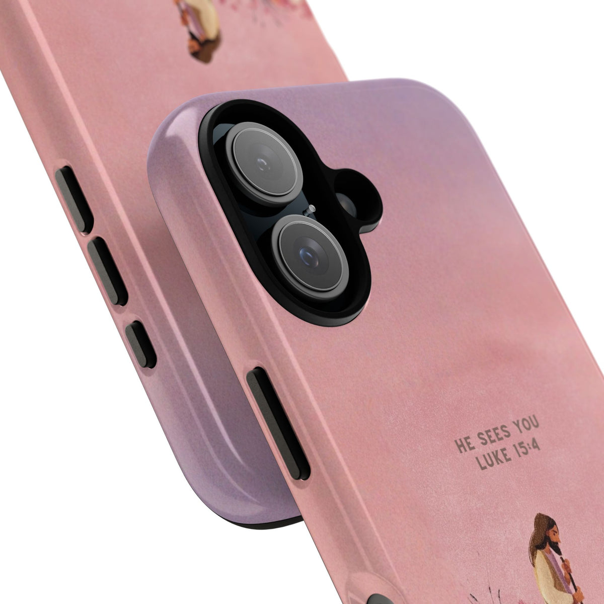 Christelijk telefoonhoesje Hij ziet jou roze mat