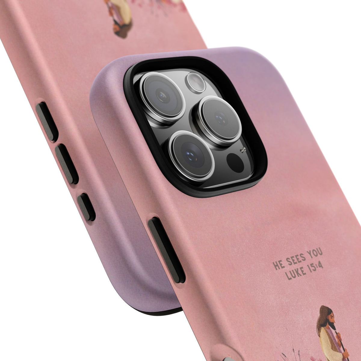 Christelijk telefoonhoesje Hij ziet jou roze mat