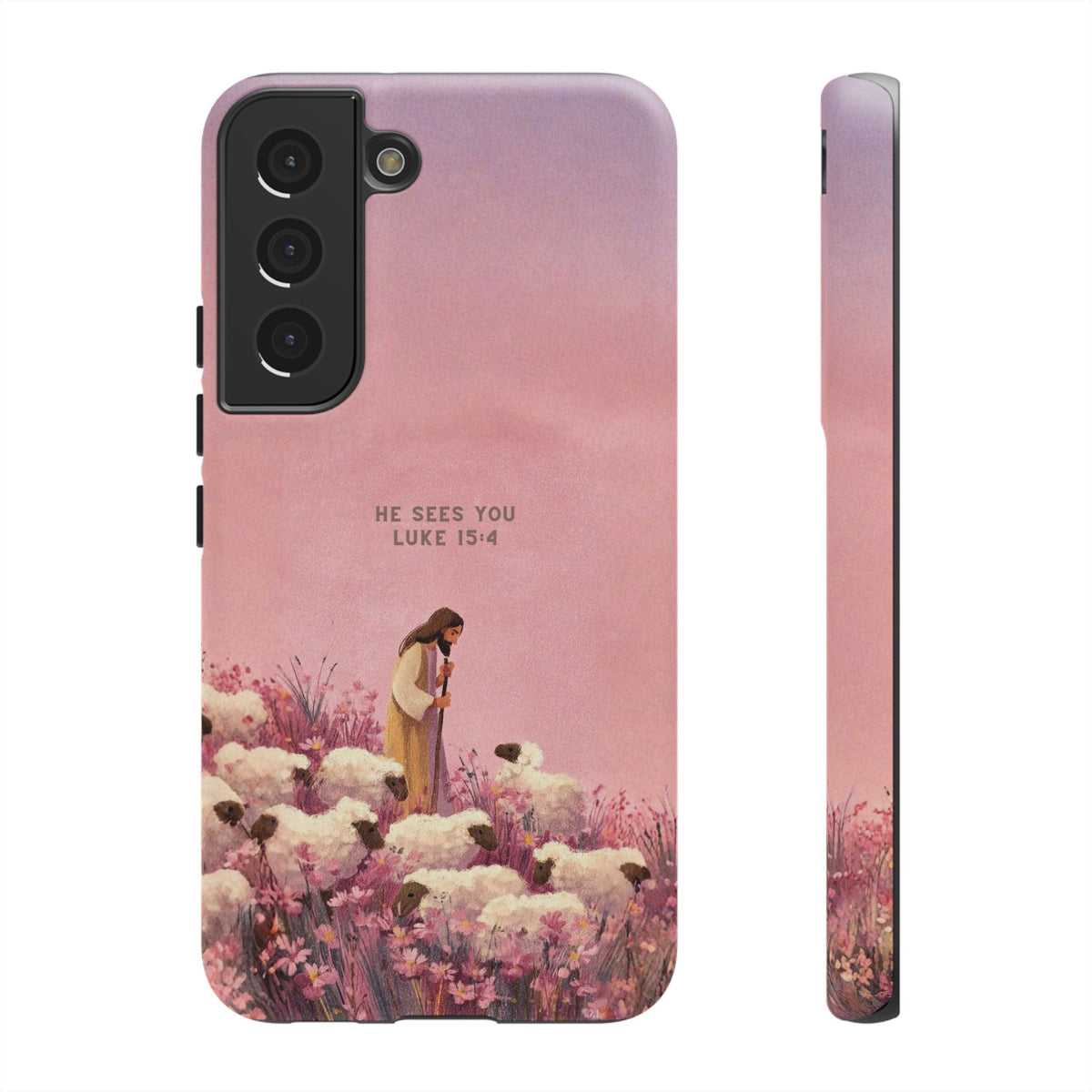 Christelijk telefoonhoesje Hij ziet jou roze mat