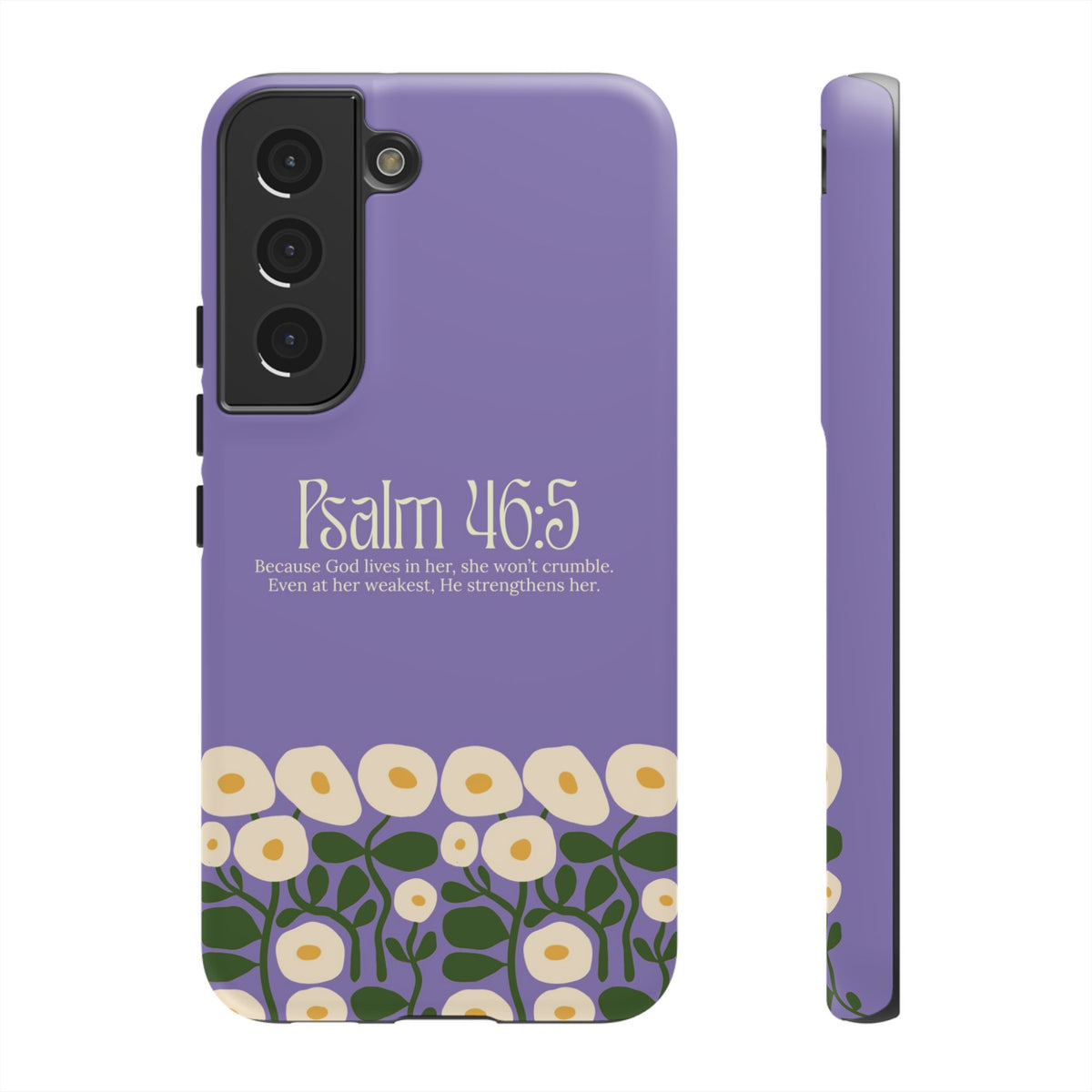 Christelijk telefoonhoesje God woont in haar lila mat
