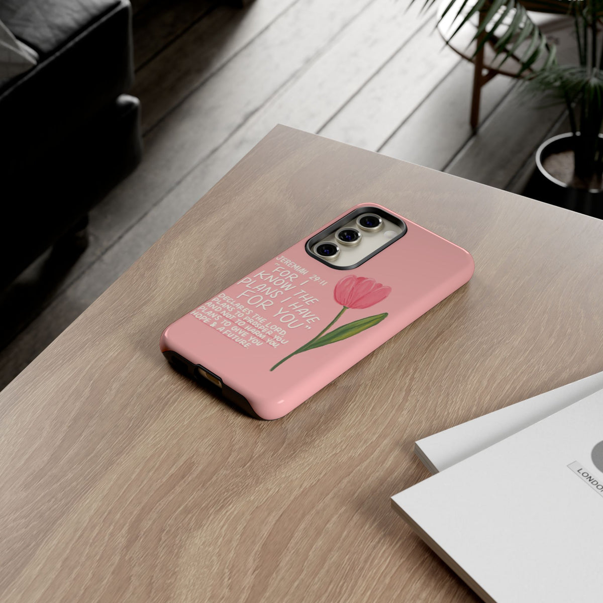 Christelijk telefoonhoesje Ik ken de plannen roze mat