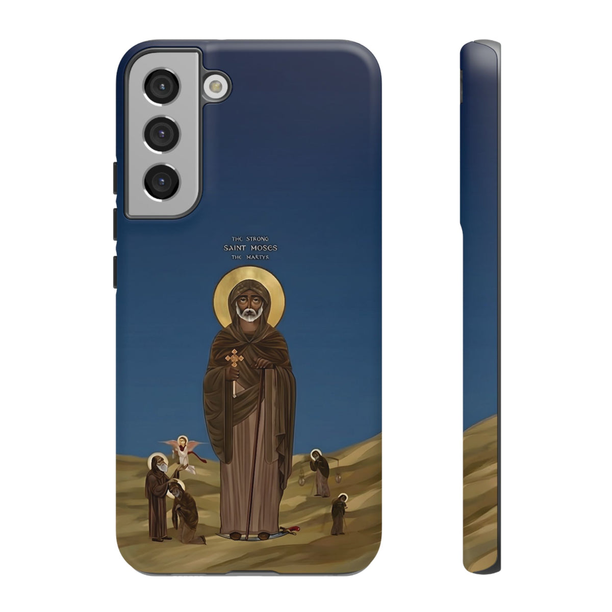 Christelijk telefoonhoesje Sint-Mozes de Sterke blauw mat