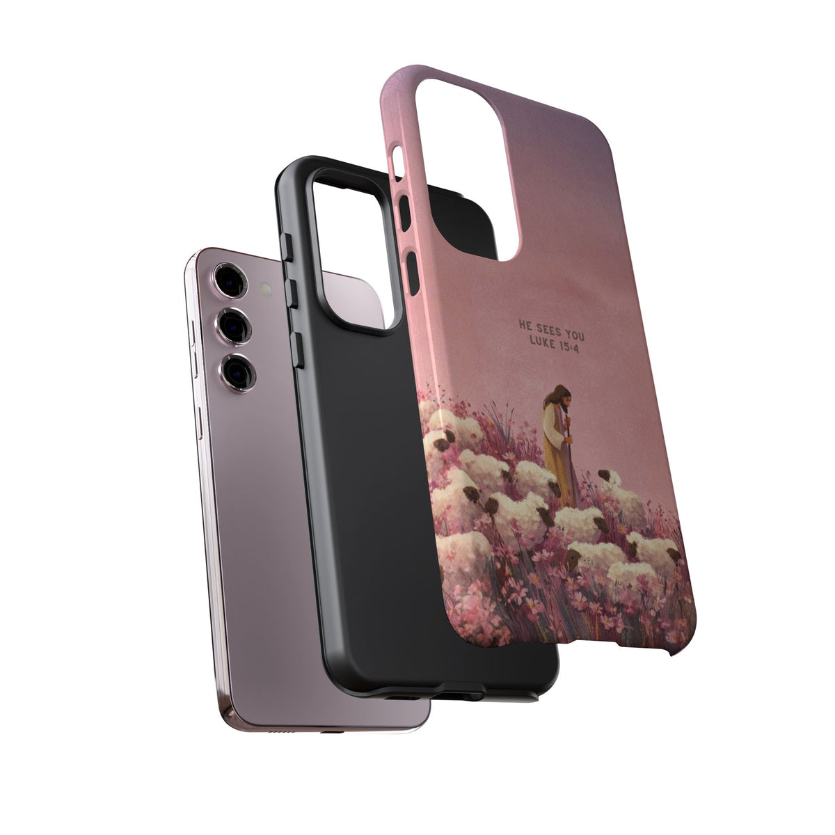 Christelijk telefoonhoesje Hij ziet jou roze mat