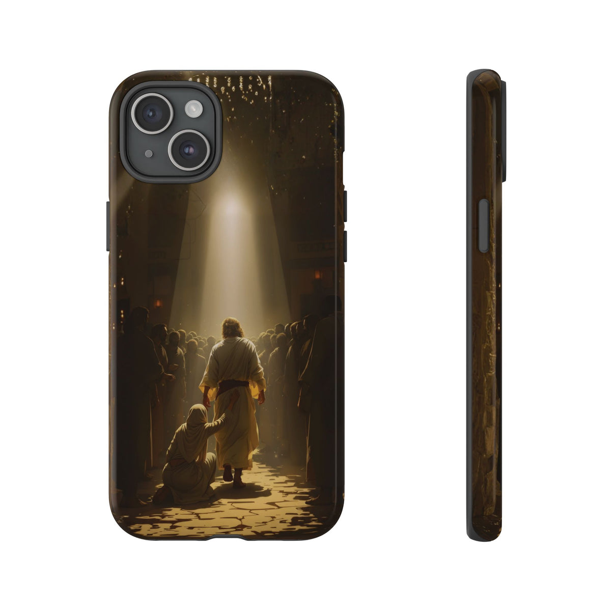 Christelijk telefoonhoesje Aangeraakt door geloof bruin mat