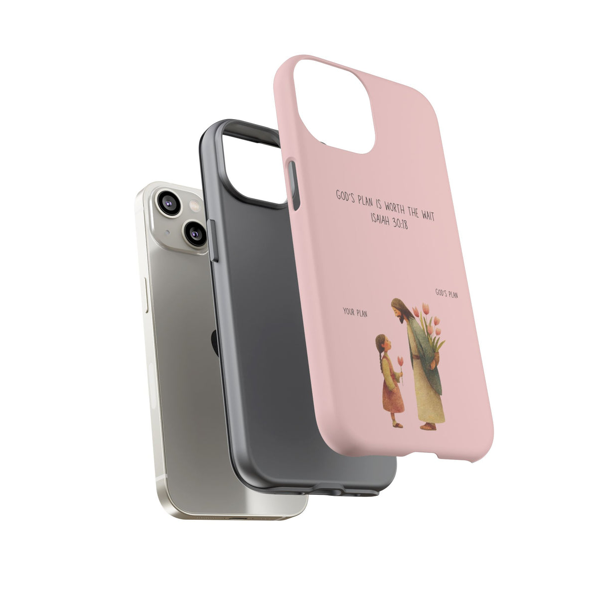 Christelijk telefoonhoesje Gods plan is beter roze mat