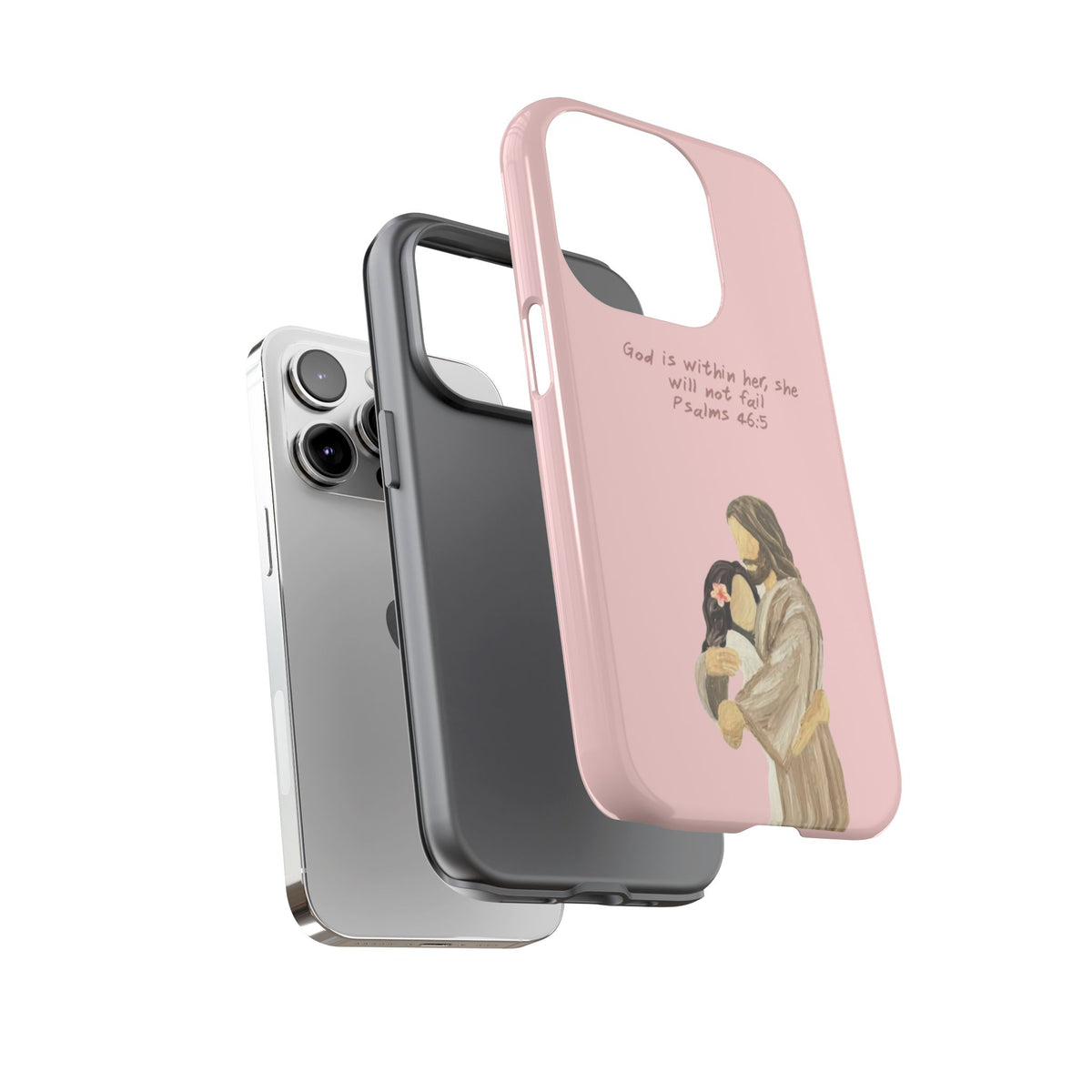 Christelijk telefoonhoesje God is in haar roze mat