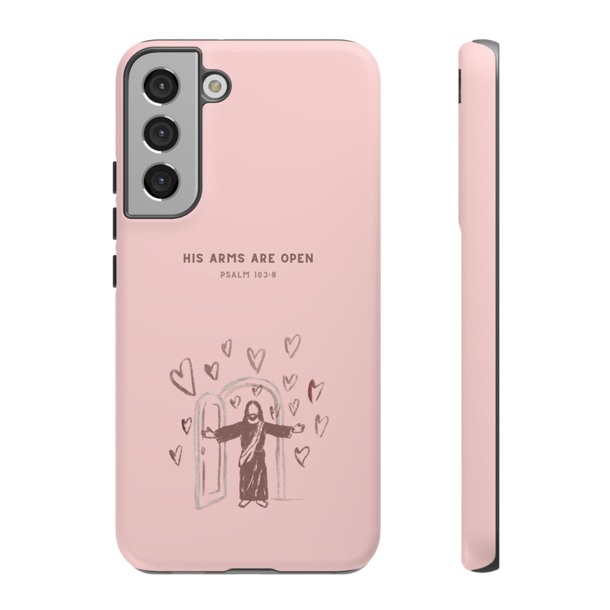 Christelijk telefoonhoesje Zijn armen staan open roze mat