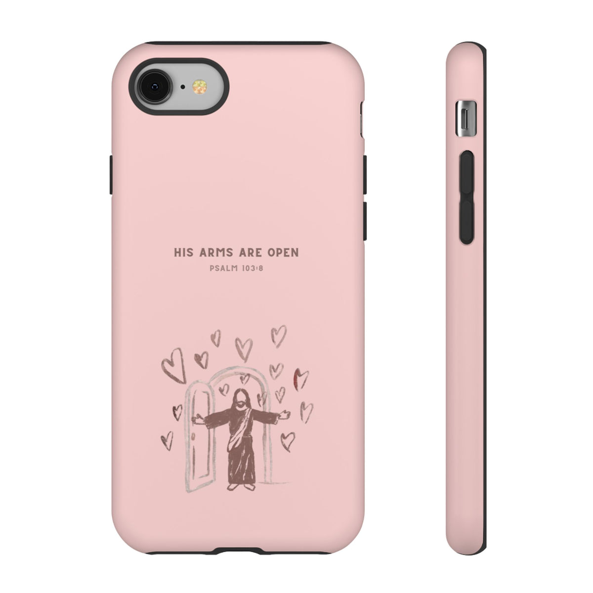 Christelijk telefoonhoesje Zijn armen staan open roze mat