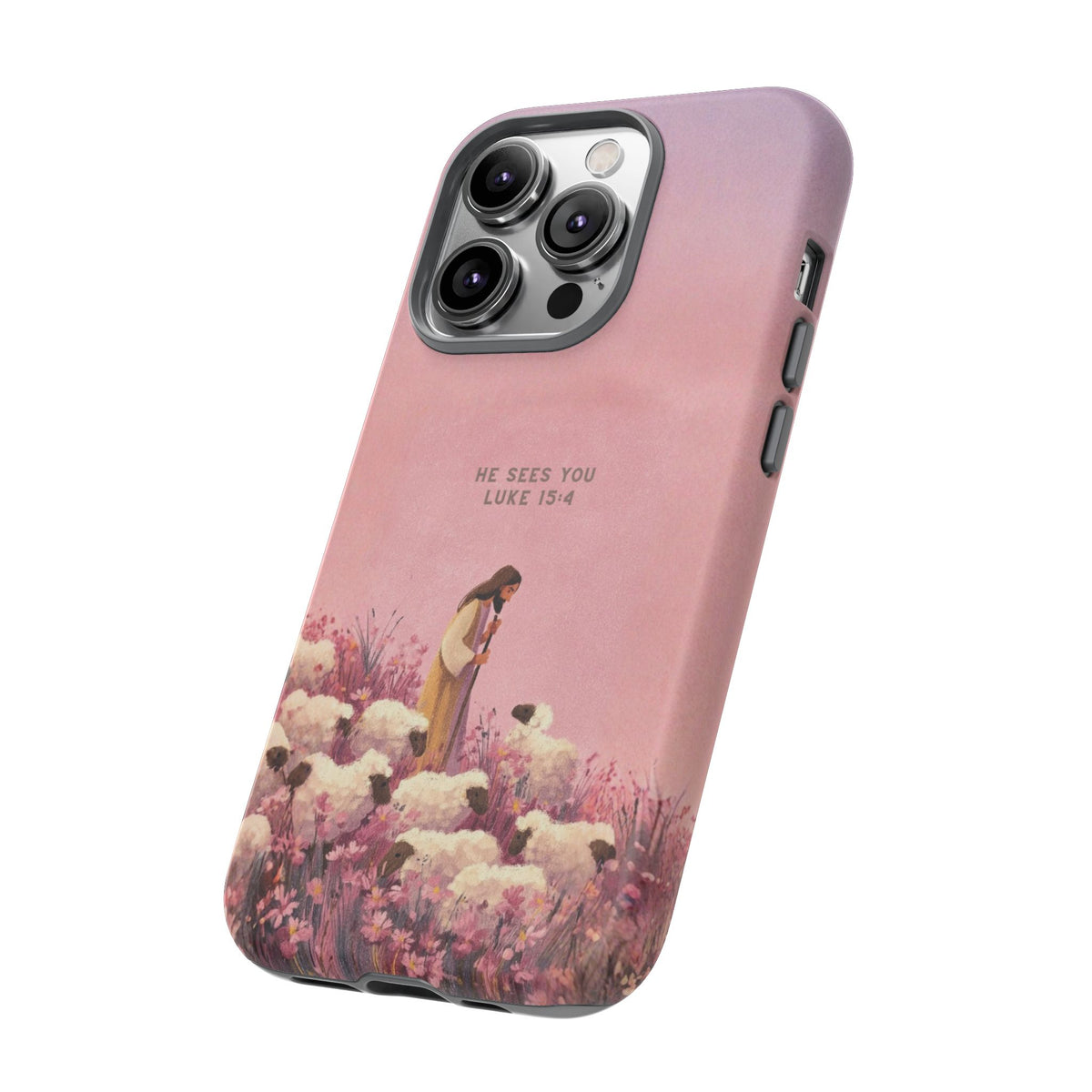 Christelijk telefoonhoesje Hij ziet jou roze mat