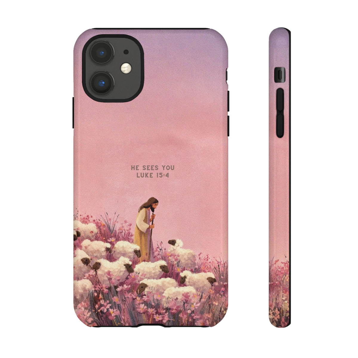 Christelijk telefoonhoesje Hij ziet jou roze mat