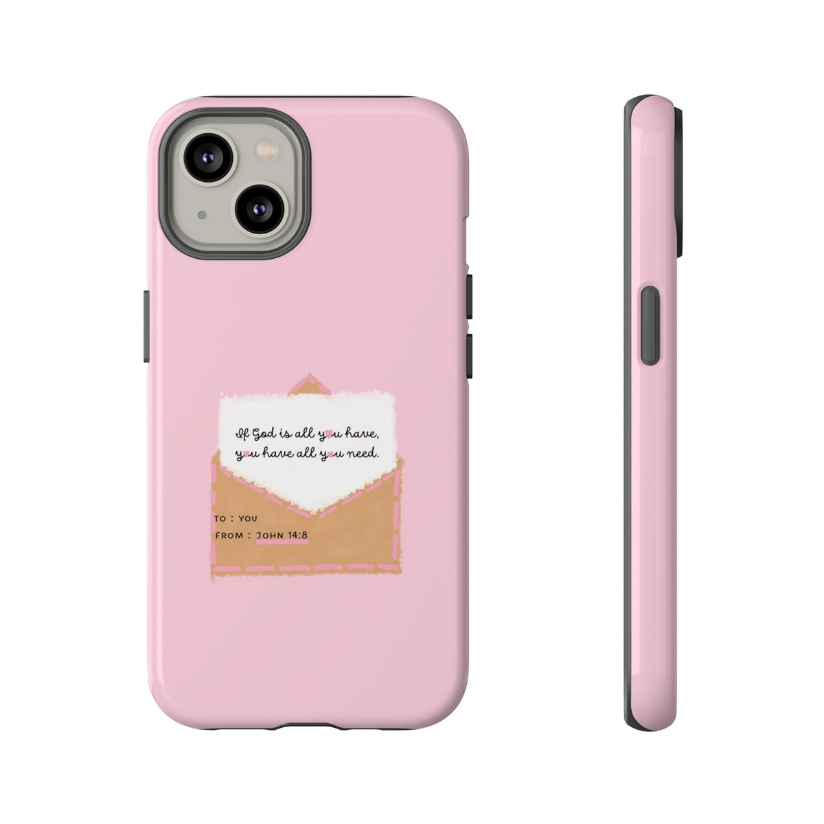 Christelijk telefoonhoesje God is alles wat je nodig hebt roze mat