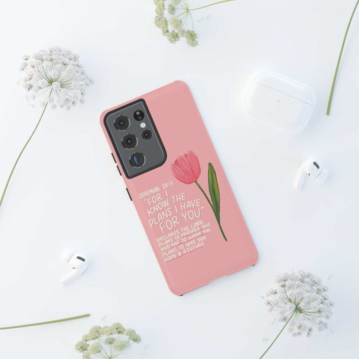 Christelijk telefoonhoesje Ik ken de plannen roze mat