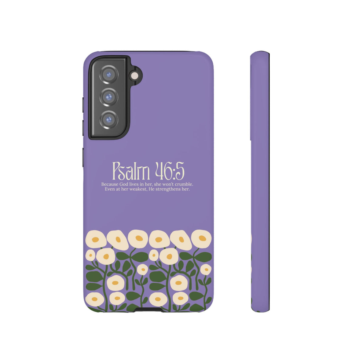 Christelijk telefoonhoesje God woont in haar lila mat