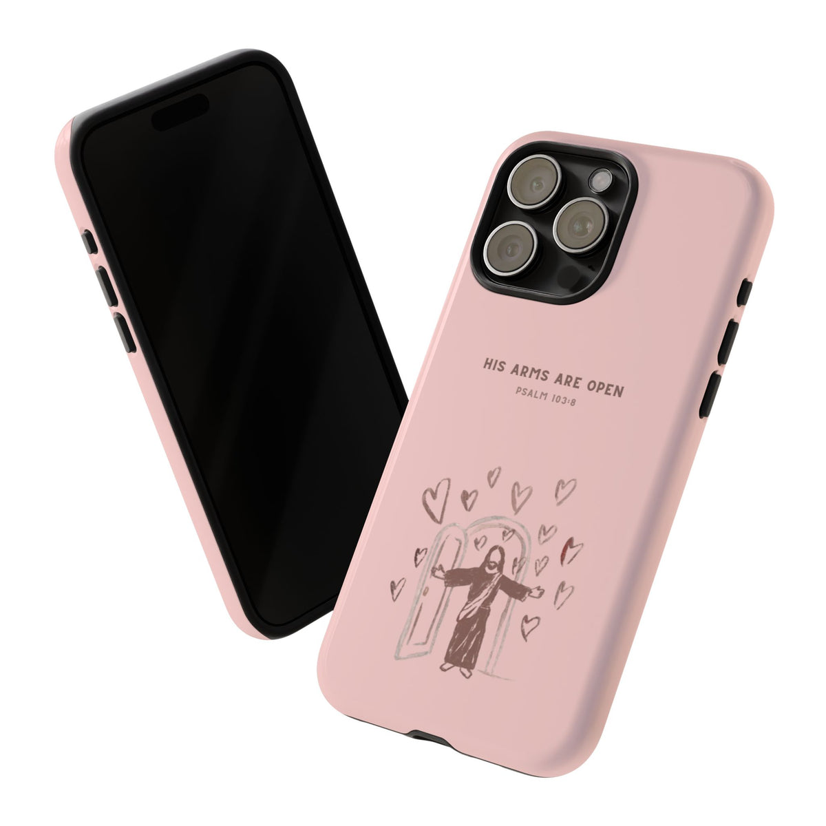 Christelijk telefoonhoesje Zijn armen staan open roze mat