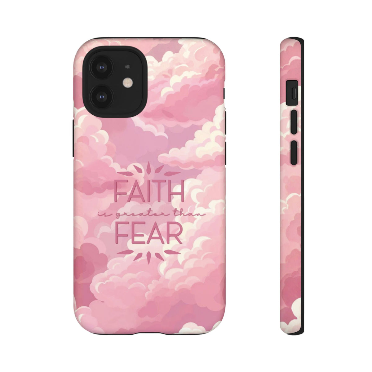 Christelijk telefoonhoesje Geloof is sterker dan angst roze mat