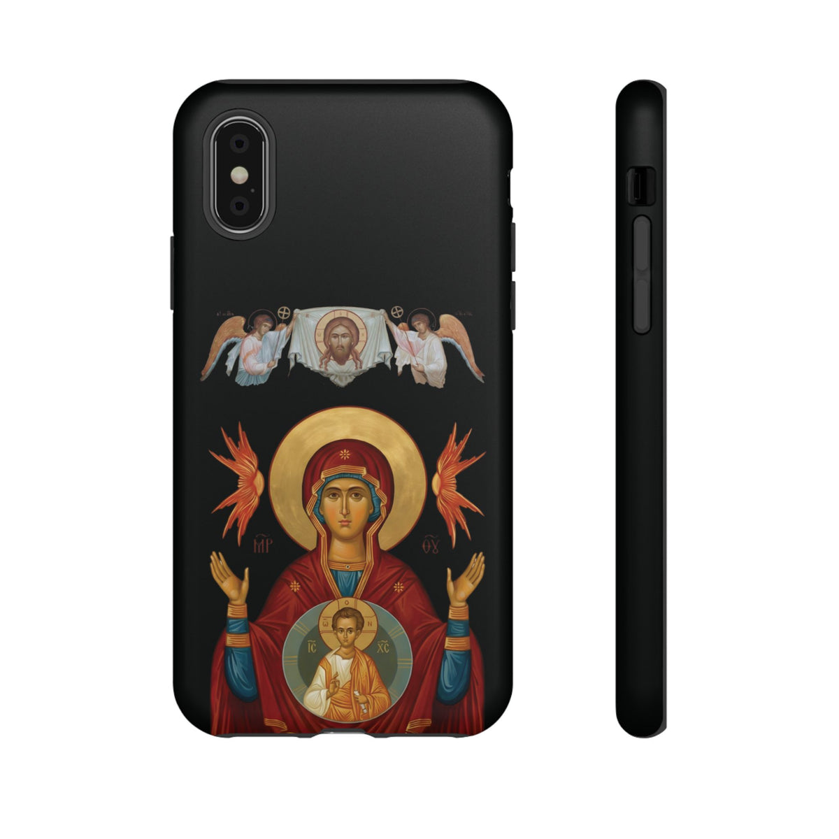 Christelijk telefoonhoesje De Heilige Maagd Maria zwart mat