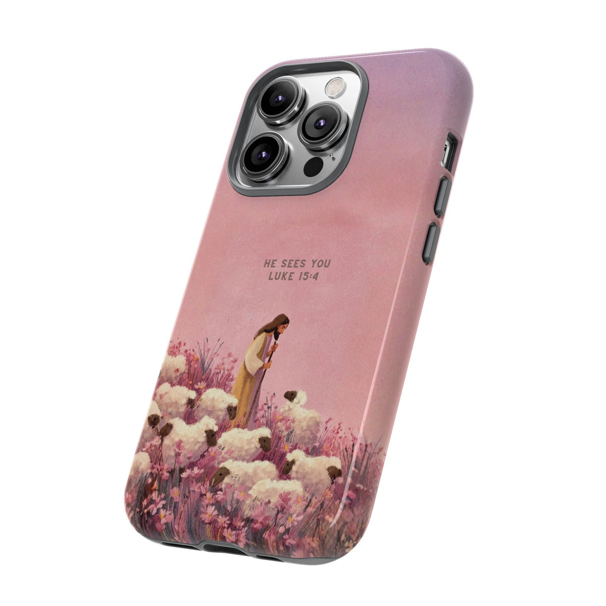 Christelijk telefoonhoesje Hij ziet jou roze mat