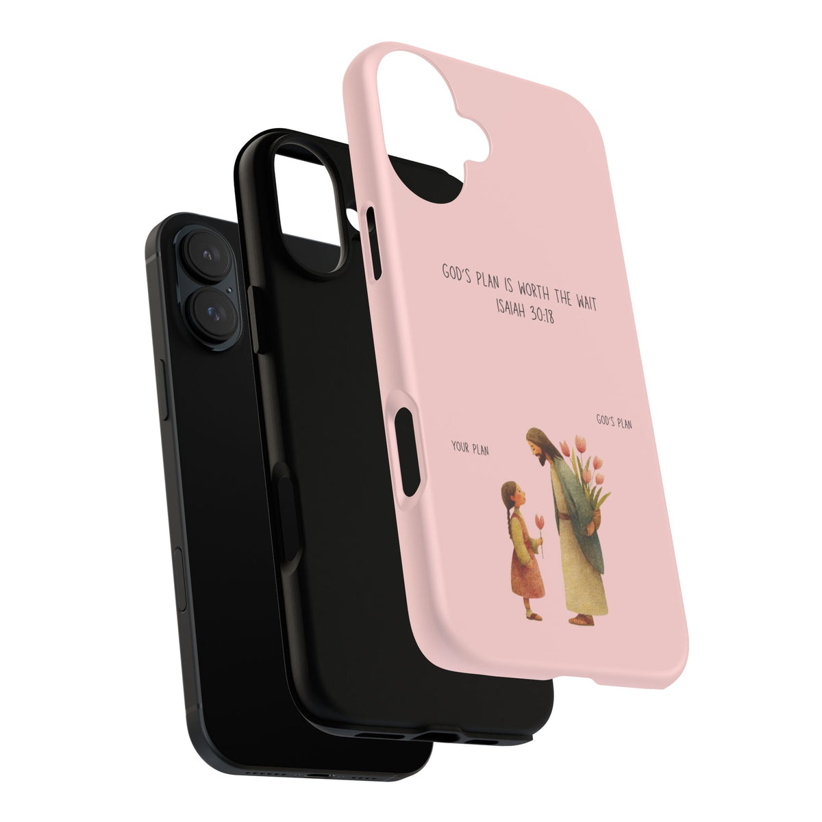 Christelijk telefoonhoesje Gods plan is beter roze mat