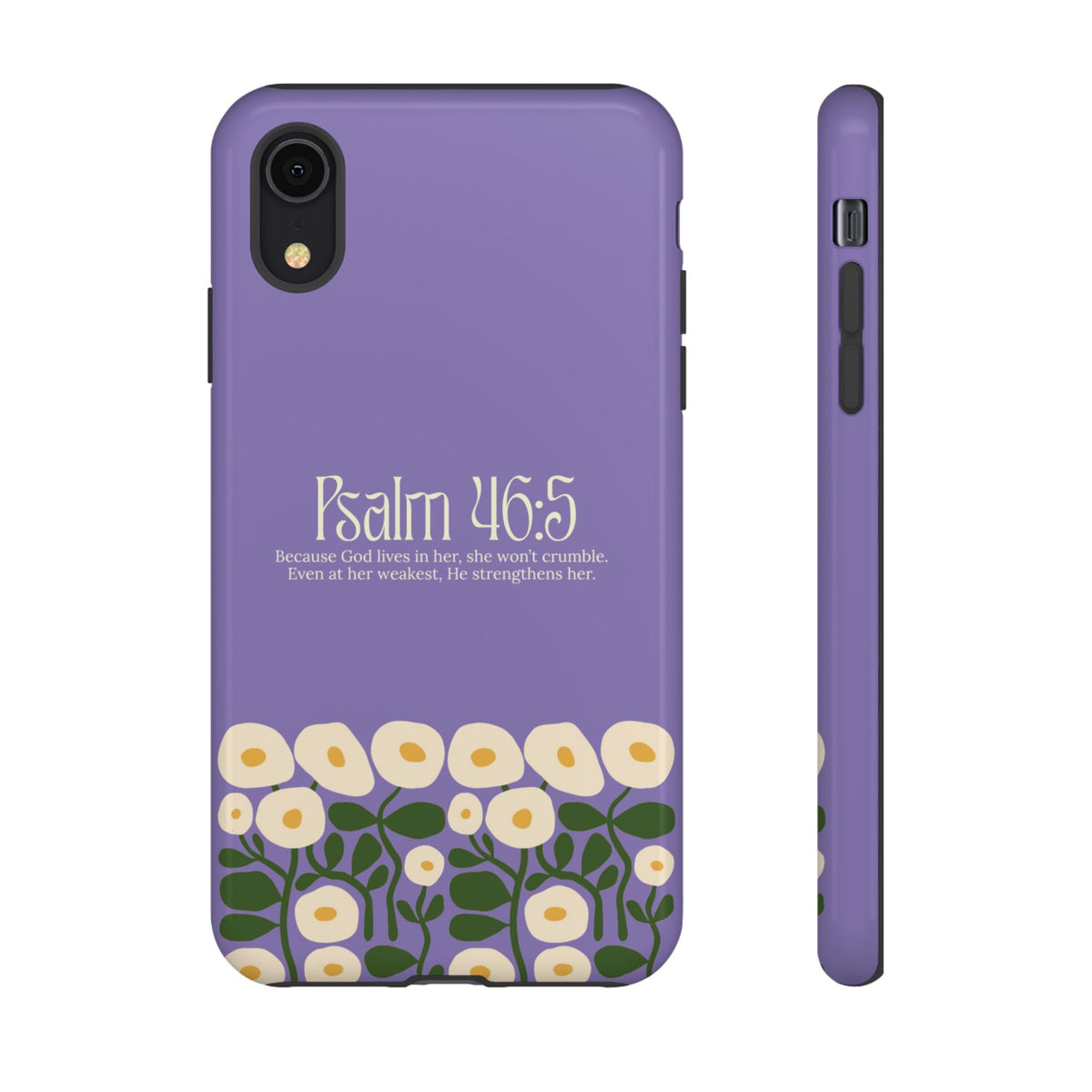 Christelijk telefoonhoesje God woont in haar lila mat