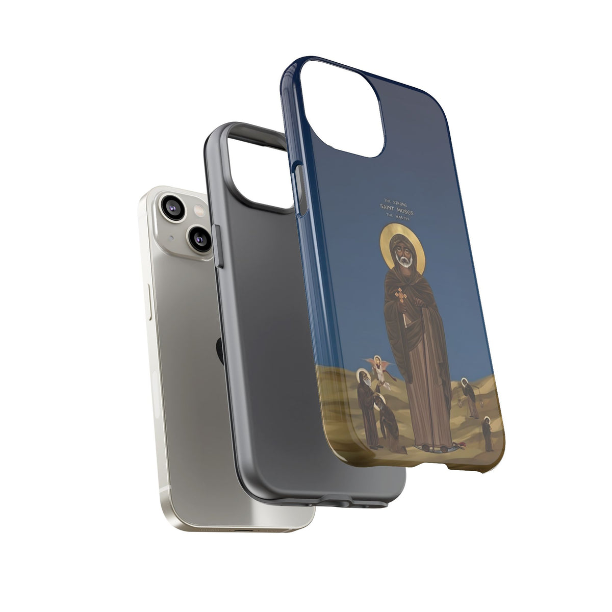 Christelijk telefoonhoesje Sint-Mozes de Sterke blauw mat