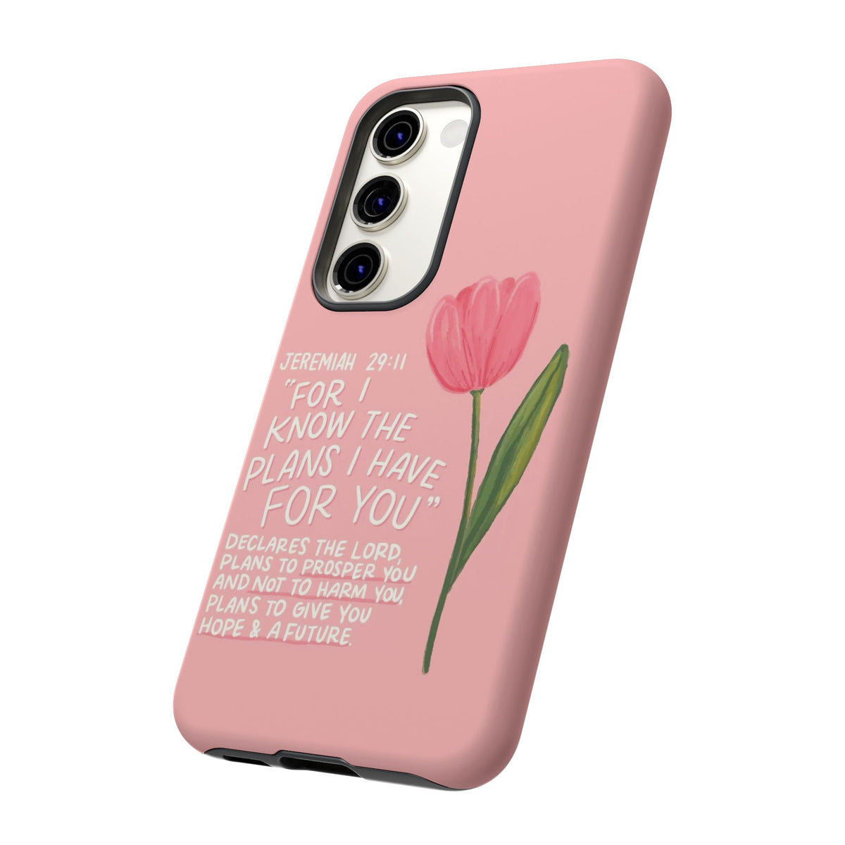 Christelijk telefoonhoesje Ik ken de plannen roze mat