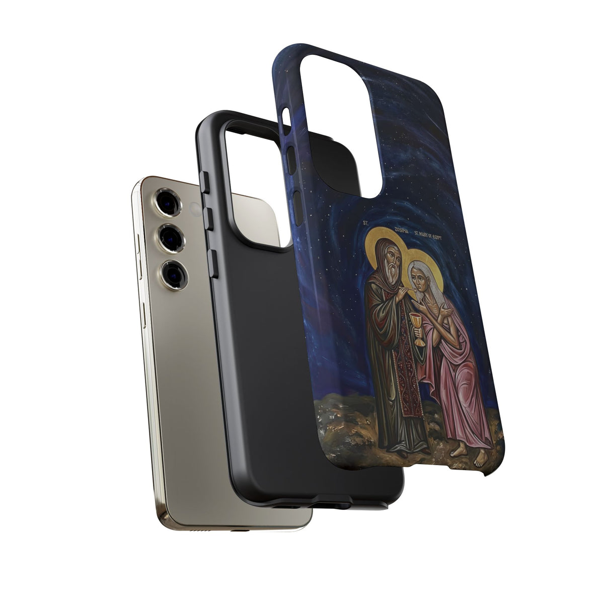 Christelijk telefoonhoesje Maria van Egypte en Sint-Zosimas donkerblauw mat