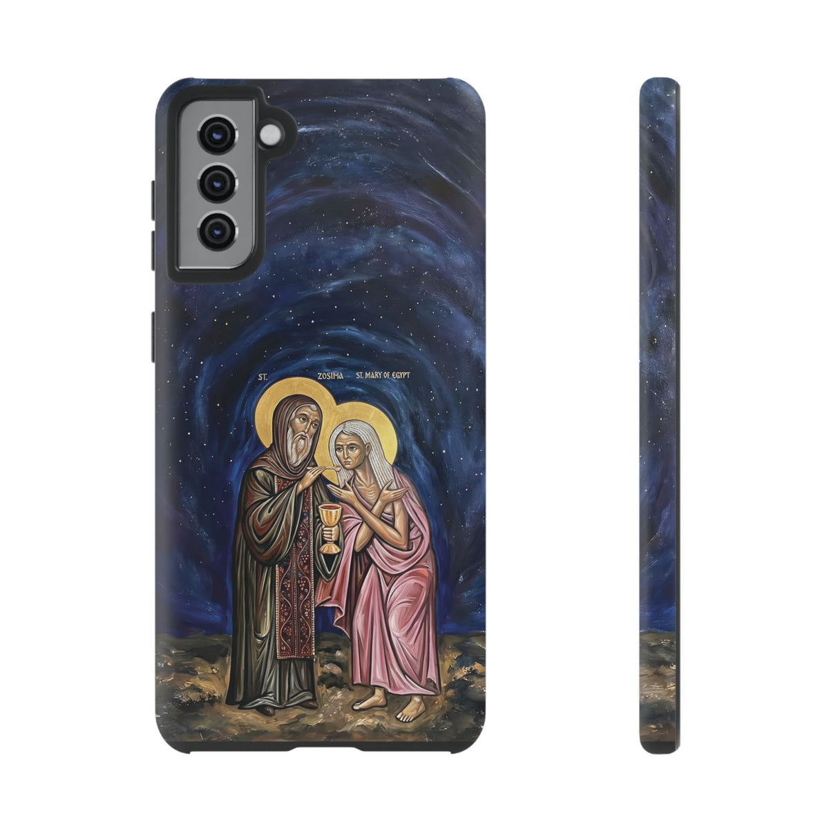 Christelijk telefoonhoesje Maria van Egypte en Sint-Zosimas donkerblauw mat