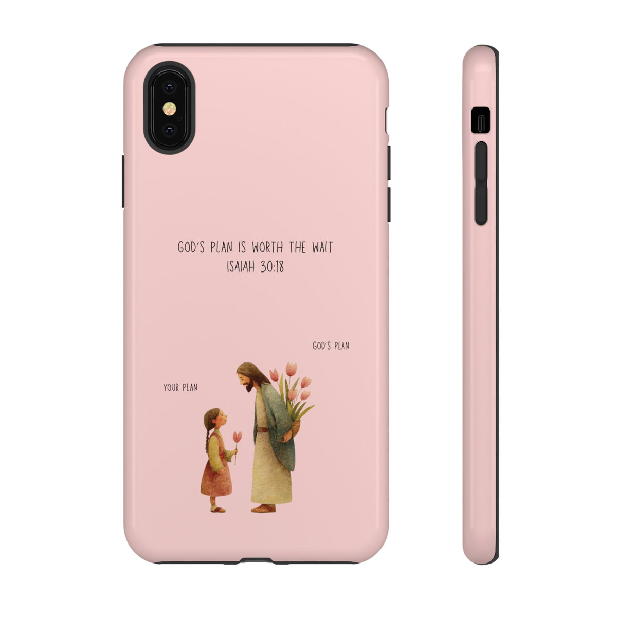 Christelijk telefoonhoesje Gods plan is beter roze mat