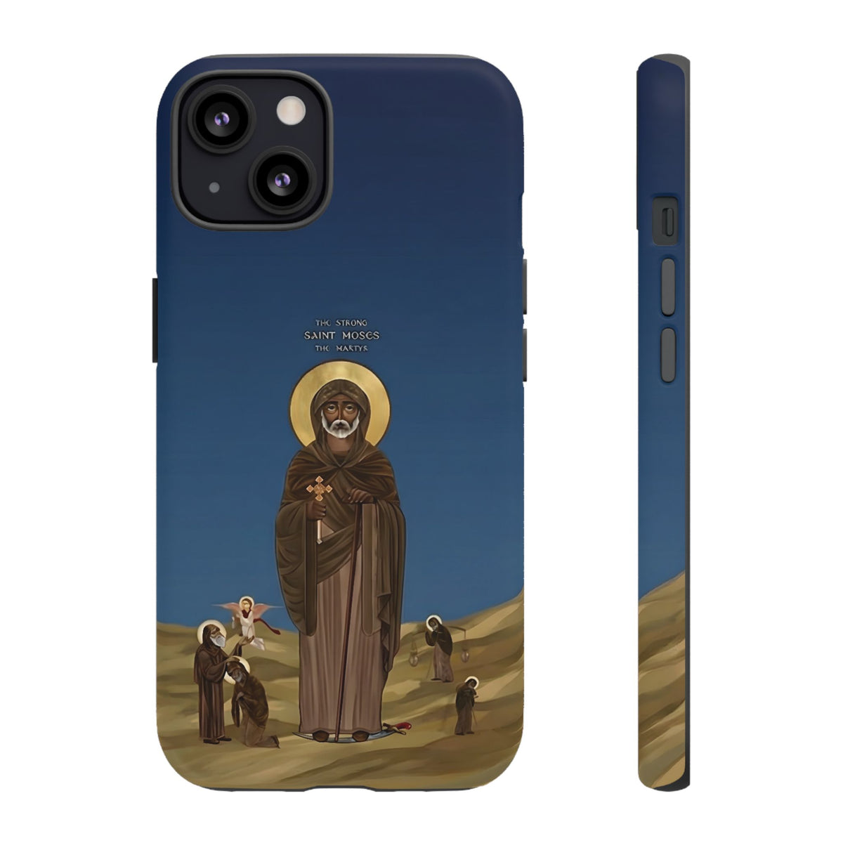 Christelijk telefoonhoesje Sint-Mozes de Sterke blauw mat