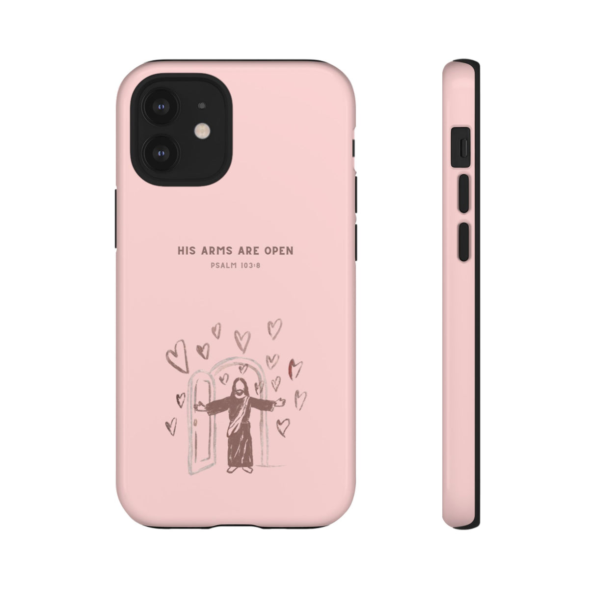 Christelijk telefoonhoesje Zijn armen staan open roze mat