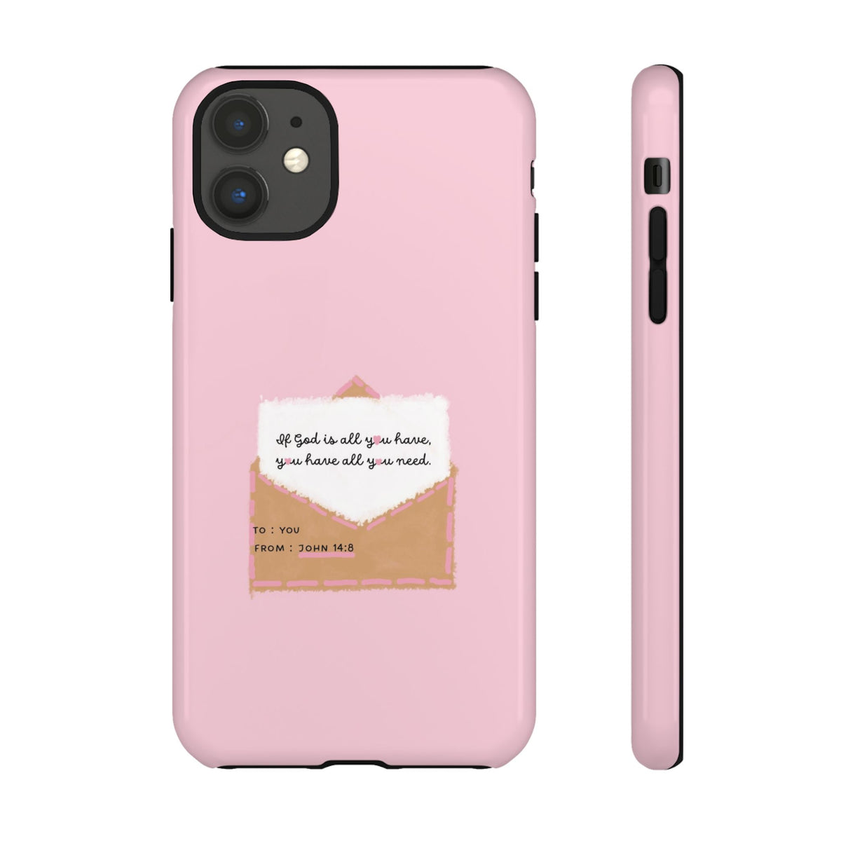 Christelijk telefoonhoesje God is alles wat je nodig hebt roze mat