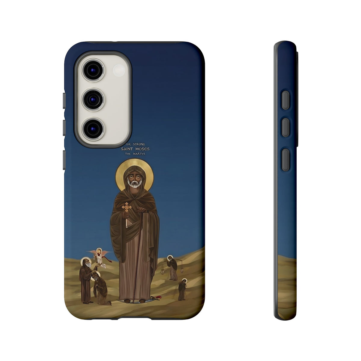 Christelijk telefoonhoesje Sint-Mozes de Sterke blauw mat