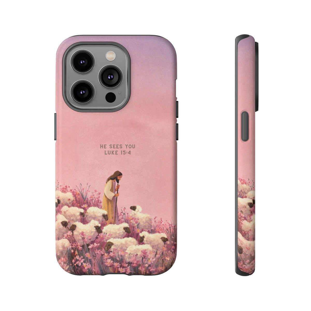Christelijk telefoonhoesje Hij ziet jou roze mat