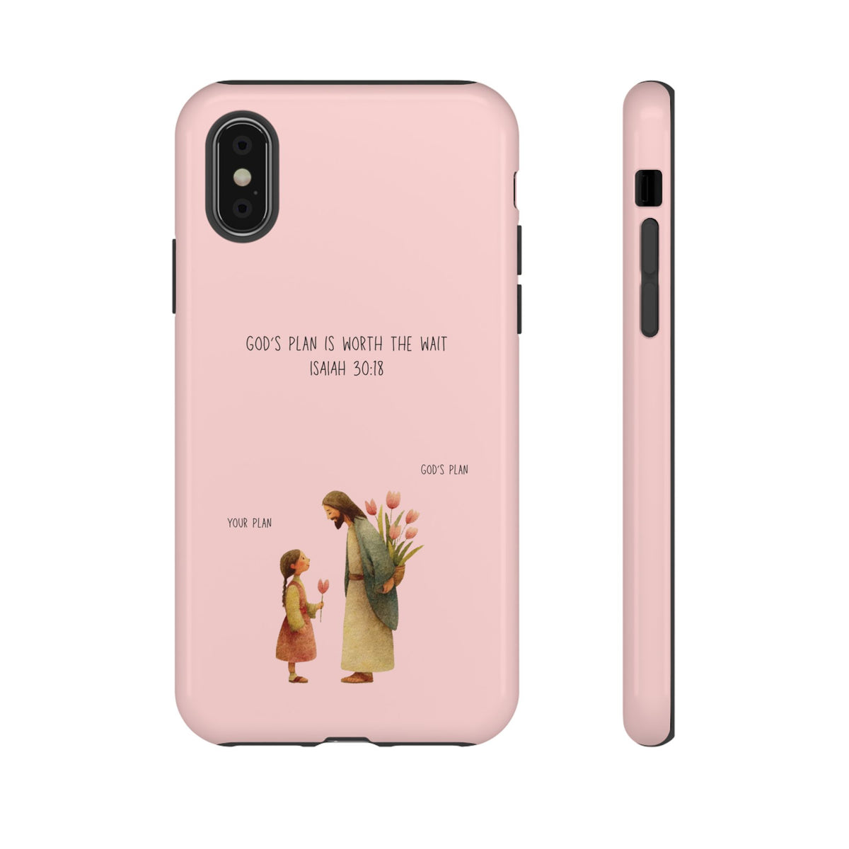 Christelijk telefoonhoesje Gods plan is beter roze mat