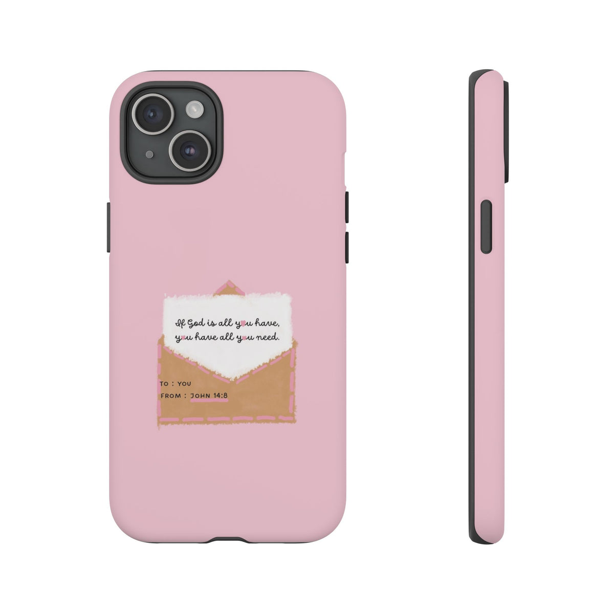 Christelijk telefoonhoesje God is alles wat je nodig hebt roze mat