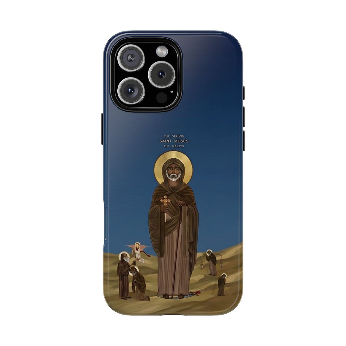 Christelijk telefoonhoesje Sint-Mozes de Sterke blauw mat